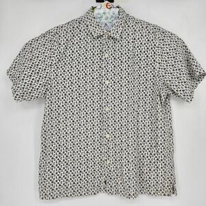 Tommy Bahama Shirt Mens XL Button Up Preppy White Black Leaves AOP Silk‎ Blend